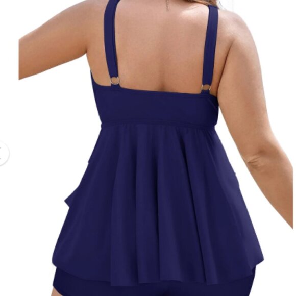 BloomChic Plus Size 6XL Knotted Front Ruffle Tiered Tankini Top us 30 - Picture 2 of 5
